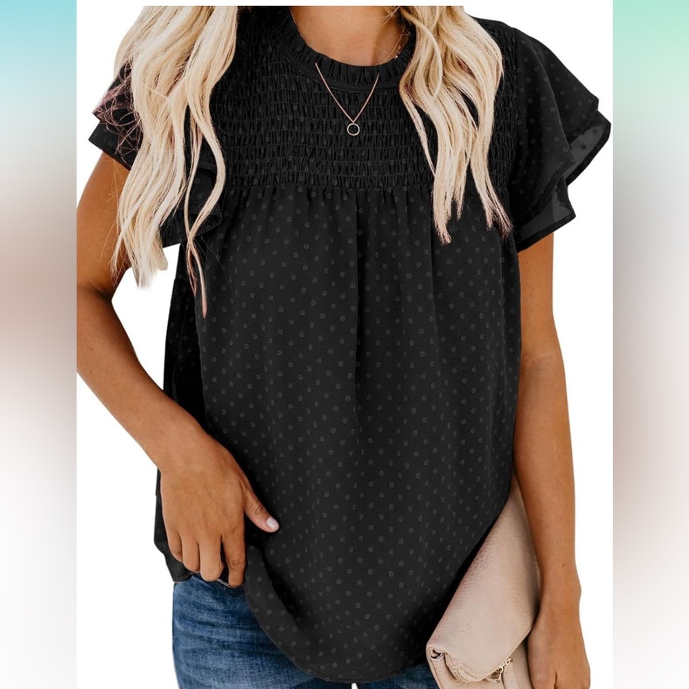 New Dokotoo Black Black Ruffle Sleeve Top Casual Dress Blouse Size medium